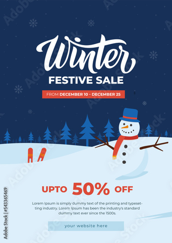 Modern flat illustrated winter sale vertical poster. winter sale store for social media posts. Flat winter sale flyer or brochure template