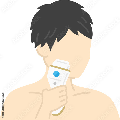 家庭用脱毛器で、髭を脱毛する男性のイラスト