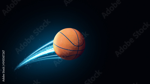Basketball ball speed fast magic effect in blue flames and lights black background 3D rendering © Kitti