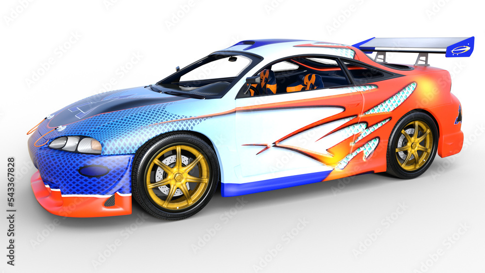 Blue white sports car 3D