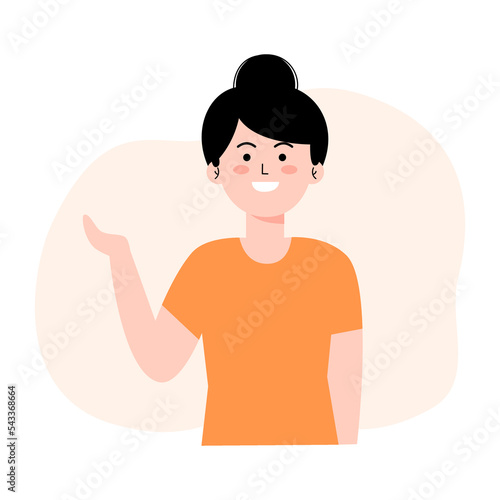 Woman with pointing hand explain about something 