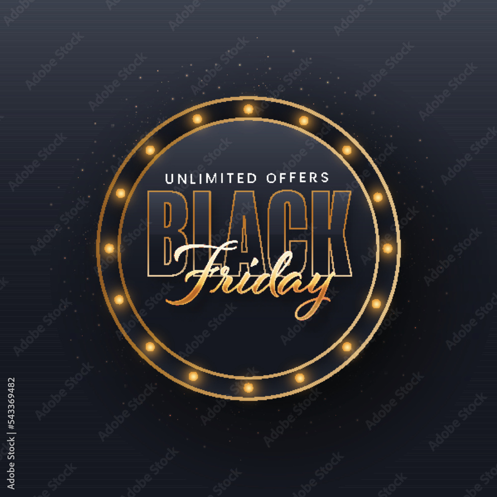 Black Friday Font Over Marquee Circular Frame. Sale Poster Or Template Design.