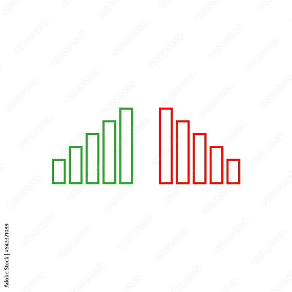 Graph going Up and Down sign with green and red arrows isolated on white background Graph going Up and Down sign with green and red arrows isolated on white background