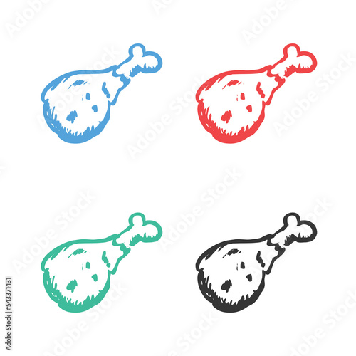 Chicken Leg Icon, chicken leg meat icon, Chicken leg poultry icon, Grilled chicken wing thighs icon,  drumstick fast food vector icons in multiple colors