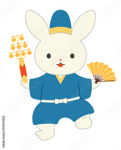 2023年　卯年　年賀状素材　三番叟を踊るうさぎ
