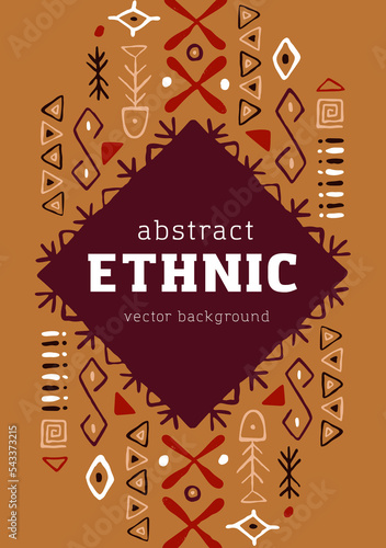 Ethnic card background design. Vertical banner with abstract African tribal o...
