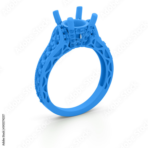 Wax 3D print jewelry model of engagement ring. 3D rendering