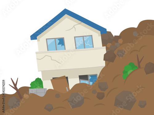 住宅_土砂崩れ_ベクターイラスト