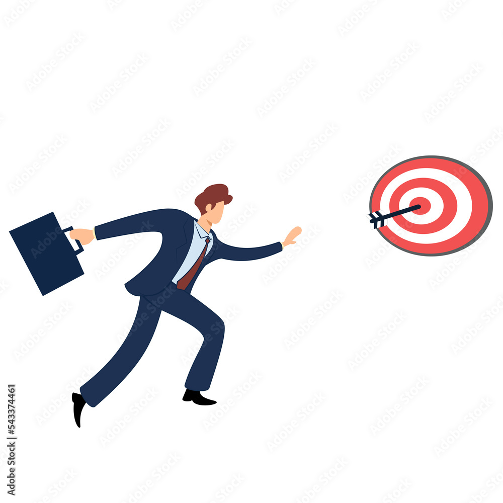 businessman chasing target board. flat design vector businessman chasing target board. flat design vector