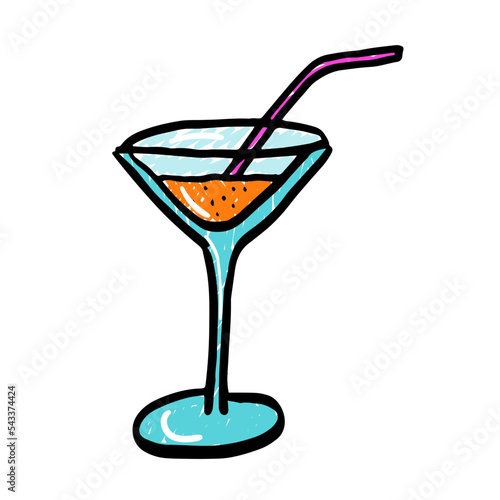 Cocktail doodle style. Hand drawn vector illustration. Line art cartoon character style isolated on white background.