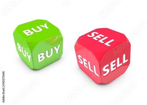 Financial Red and Green Buy Sell Sign Trading Dice