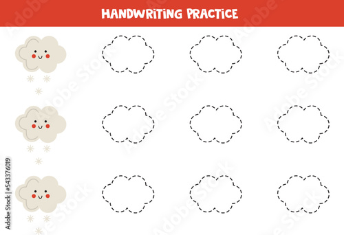 Tracing lines for kids with cute winter cloud. Writing practice.