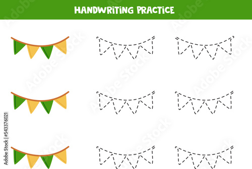 Tracing lines for kids with colorful garland. Writing practice.