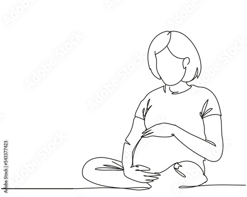 Single continuous line drawing of pregnant woman, Hand drawn single line of mother. Happy young mom is holding her pregnant belly. Happy Woman's Day. Character women with pregnancy