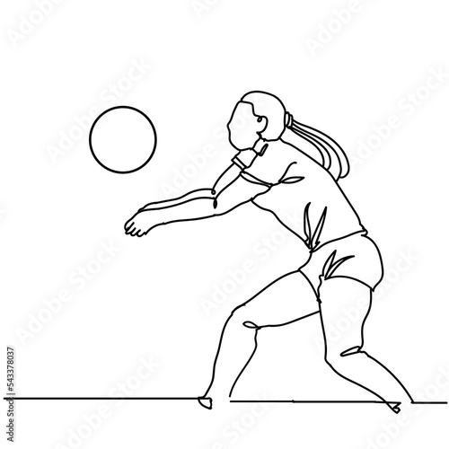 Single continuous line drawing of volleyball player. Hand drawn single line vector illustration
