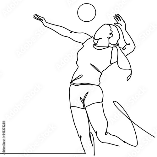 Single continuous line drawing of volleyball player. Hand drawn single line vector illustration