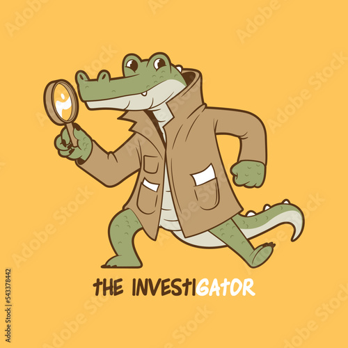 Gator detective character vector illustration. Funny, Nature, brand design concept.