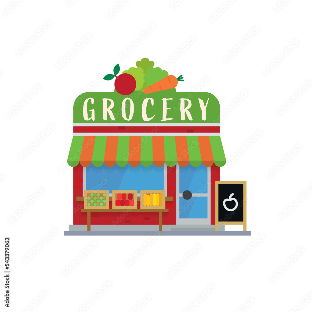 Grocery store building facade isolated flat design vector illustration Grocery store building facade isolated flat design vector illustration