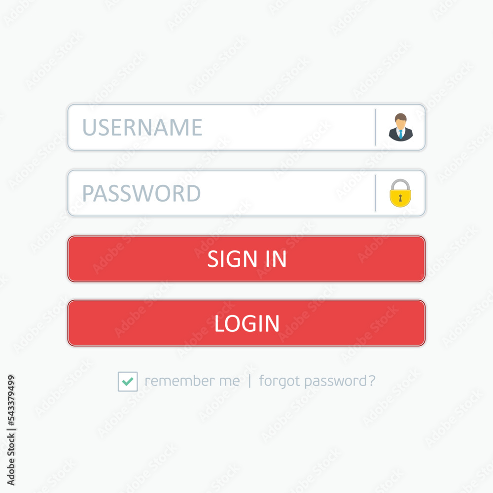 Fototapeta premium Login user interface. Sign in web element template window. Interface elements - username and password for web page, site or mobile applications. Vector illustration login access webpage. EPS 10.