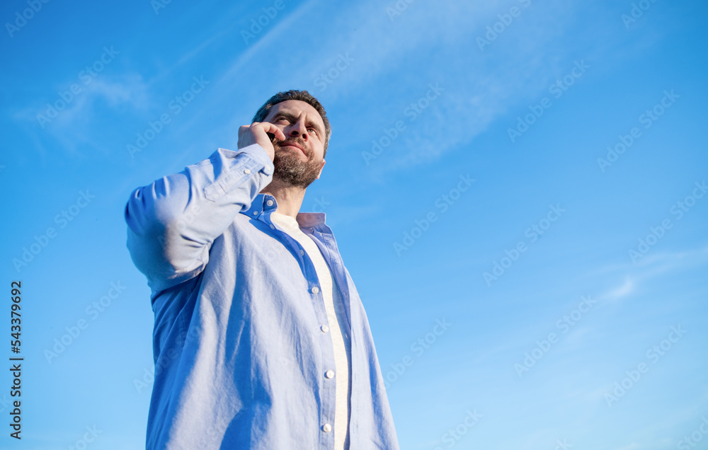 communication of smiling man talk on phone. man talking on smartphone. man communication talk communication of smiling man talk on phone. man talking on smartphone. man communication talk