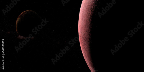 50000 Quaoar, dwarf planet, orbiting with Weywot moon. 3d render photo