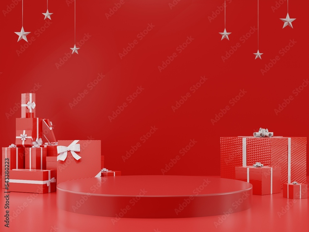 3D Merry Christmas and Happy new year for show product social media post banner template, Red background
