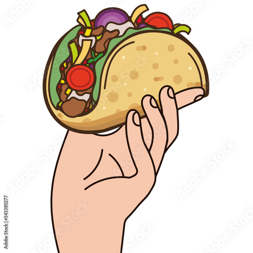 Taco Illustration . Vector. Food. Drawing.Hand holding
