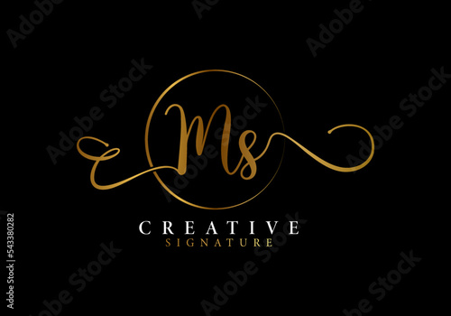 Initial MS Luxury Gold Signature Logo Design. Feminine Logo Design Template