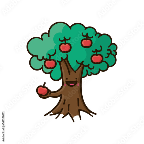 Kawaii apple tree offering fruit isolated vector illustration for Apple Tree Day on January 6