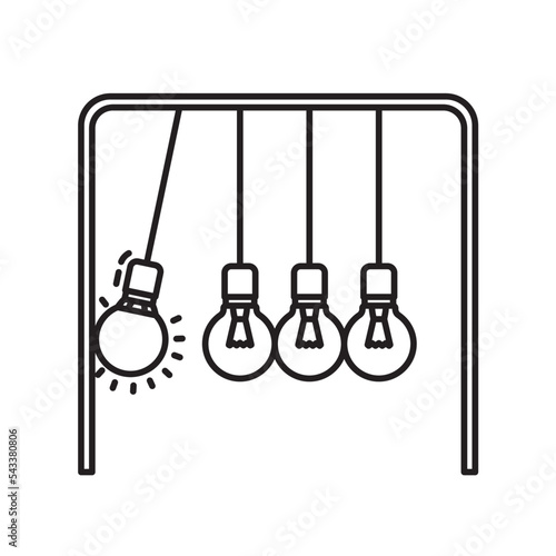 Newton's cradle with LED bulb and classic light bulbs isolated vector line icon