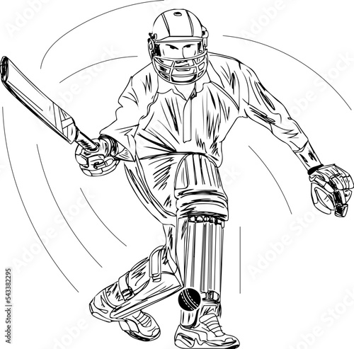 t20 cricket batsman vector and illustration, batsman playing unorthodox shot with one hand in cricket match, cricketer playing single hand funny shot cartoon doodle clip art photo