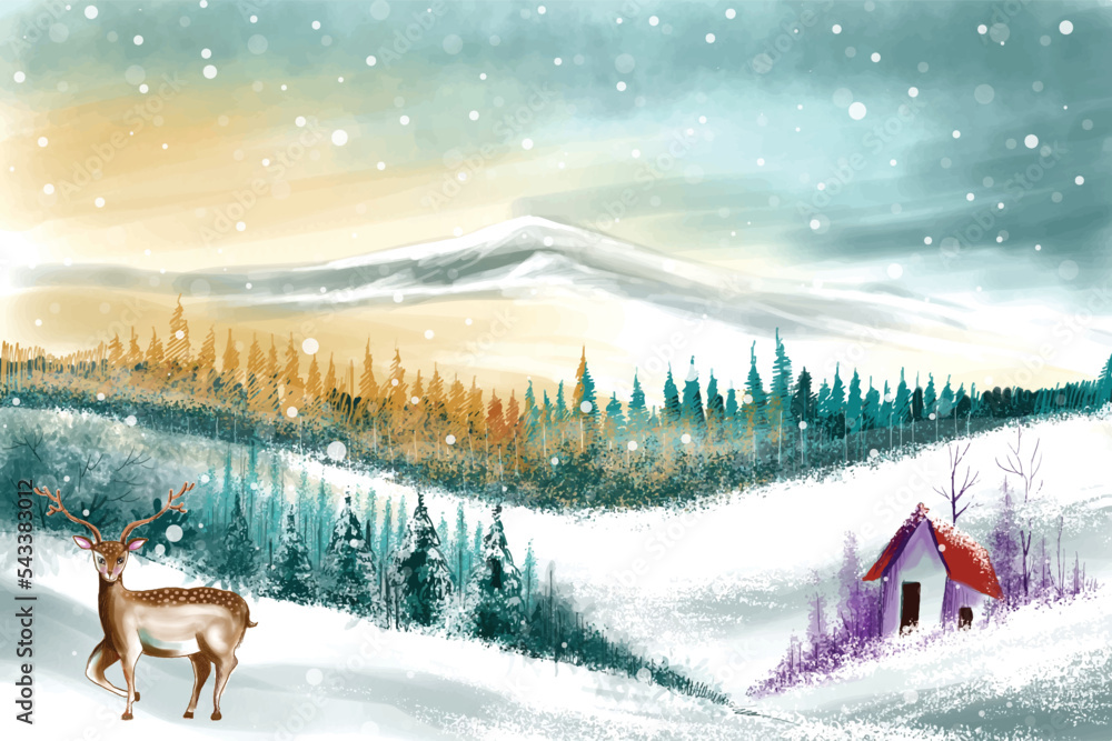 Landscape for winter and new year holidays christmas card background Landscape for winter and new year holidays christmas card background