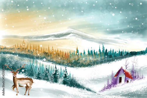 Landscape for winter and new year holidays christmas card background © Harryarts