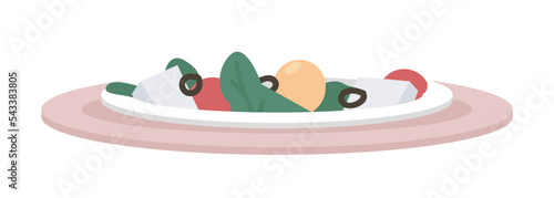 Greek salad semi flat color vector object. Editable element. Full sized item on white. Restaurant dish. Delicious food simple cartoon style illustration for web graphic design and animation
