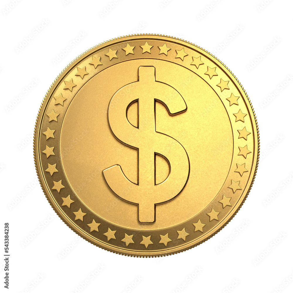gold coin with dollar isolated on a white background gold coin with dollar isolated on a white background