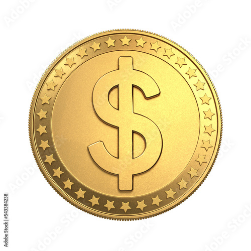 gold coin with dollar isolated on a white background