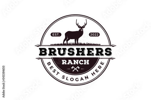 Vintage deer hunter outdoor logo design. rustic vector illustration