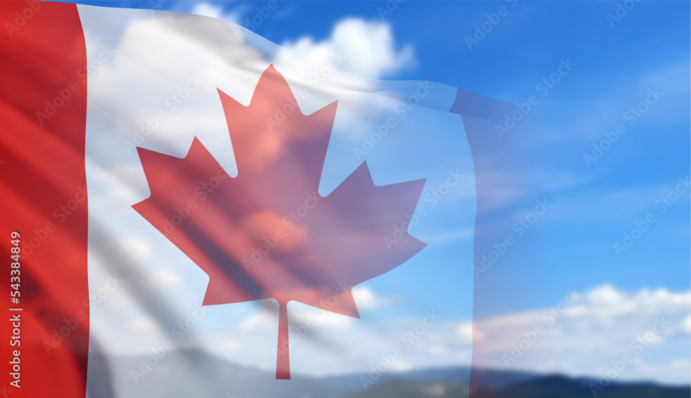Obraz premium Canadian flag in the sky. 3D-image