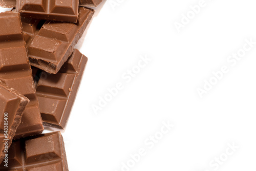 Crushed and stacked chocolate with copyspace for text and words. and PowerPoint slide presentation  photo