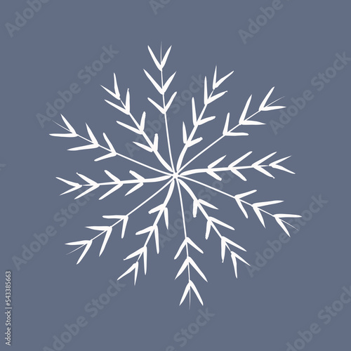 Snowflake in doodle style, winter holiday decoration on background.