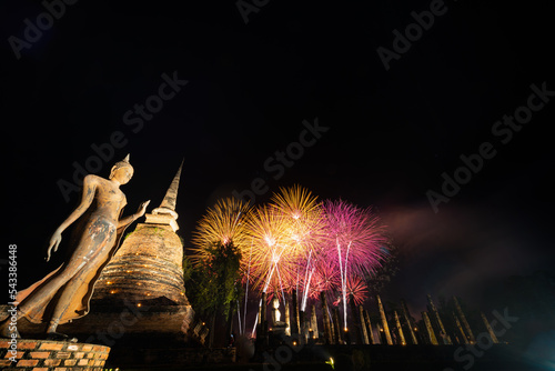 Fireworks at Sukhothai Province in the north of Thailand during the Loy Krathong Festival