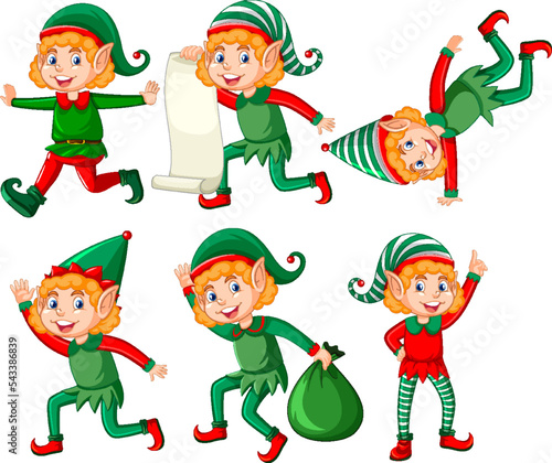 Cute kid wearing elf costume cartoon set