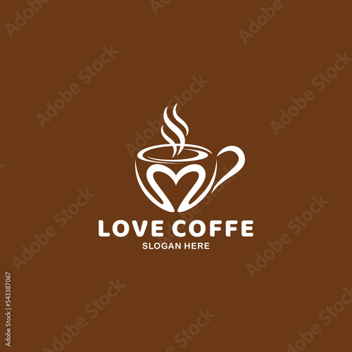 Coffee Love Logo Concept Love Tea Logo Suitable for coffee and tea shop restaurants. mug and heart combination logo Heart vector Logo. Silhouette of a cup with love offee cups