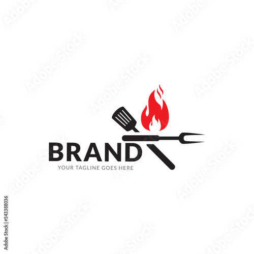 Fire spatula Hot Grill Logo Template.