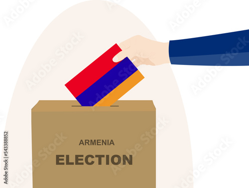 Armenia election and vote concept, man hand and ballot box, election day, Armenia flag vector