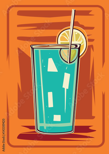 Cocktail background. Template with classic and tropical alcoholic drink, long drinking. Vector illustration.