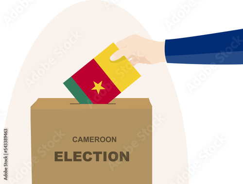 Cameroon election and vote concept, man hand and ballot box, election day, Cameroon flag vector