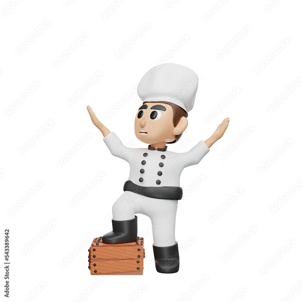3d rendering chef character illustration with box 3d rendering chef character illustration with box
