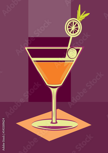 Cocktail background. Template with classic and tropical alcoholic drink, long drinking. Vector illustration.