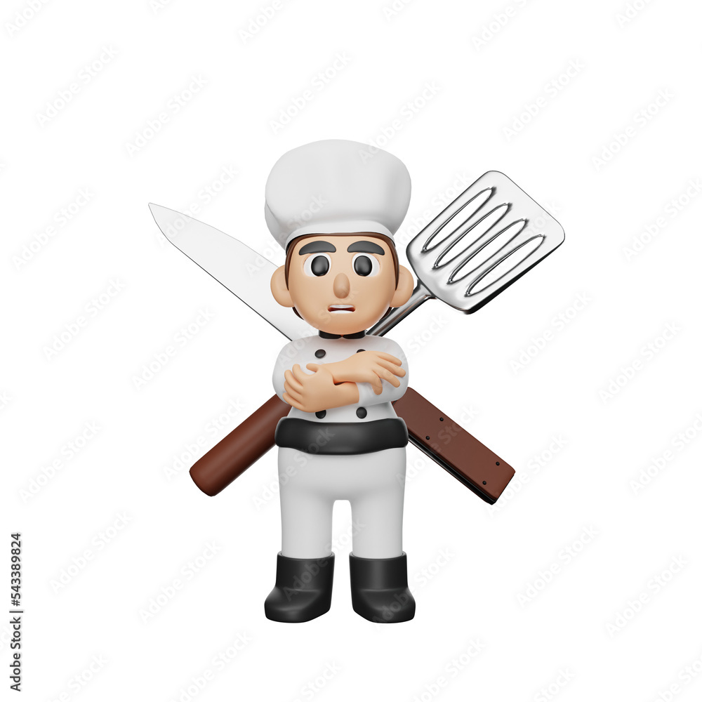 3d rendering chef character illustration with kitchen knife 3d rendering chef character illustration with kitchen knife